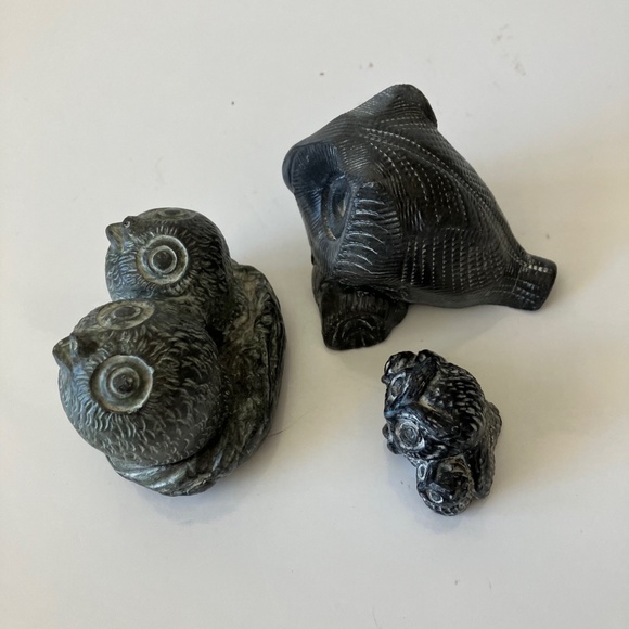 Lot of 3 Owls Hand Carved Soapstone Figurines Made in Canada 1980s-1990s - Picture 4 of 9